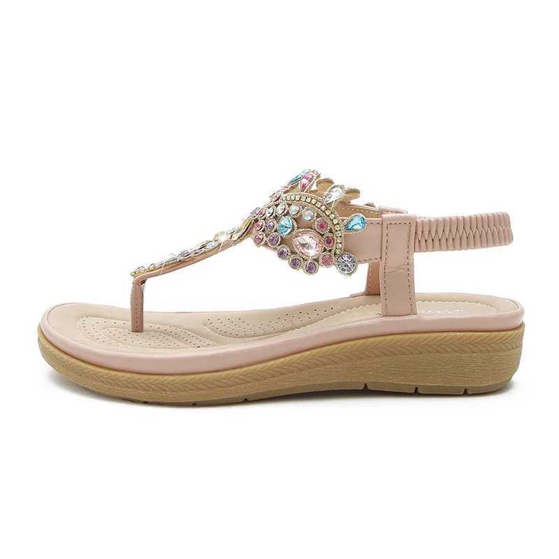 High Quality Plus Size 36-41 Shoes for Women Summer New Round Toe Flip Flops Fashion Rhinestone Ladies Sandals Roman Crystal Platform Elastic T241227
