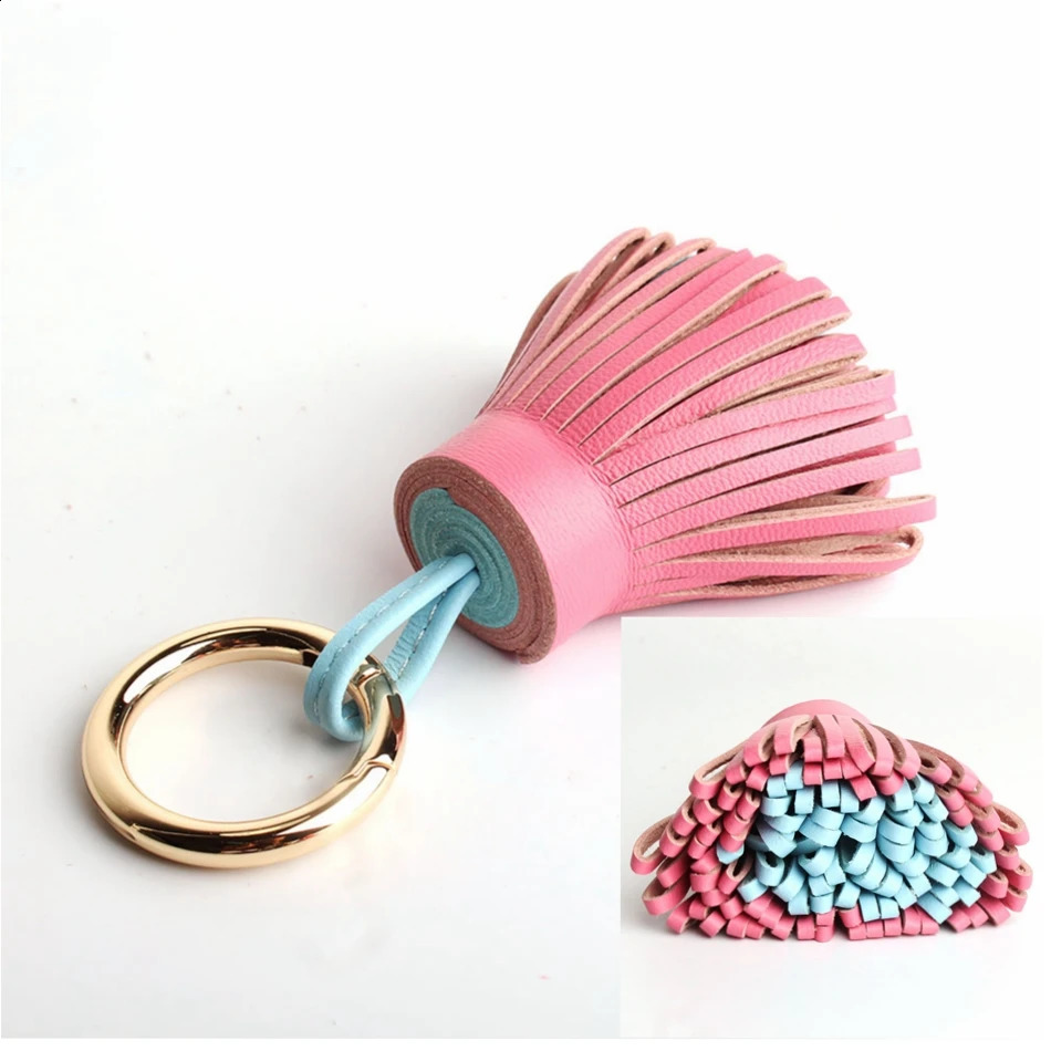Cute Soft Genuine Lambskin Leather Tassel Keychain Pendant Key Chain For Women Bag Charms Girls Backpack Accessories Gifts 241227