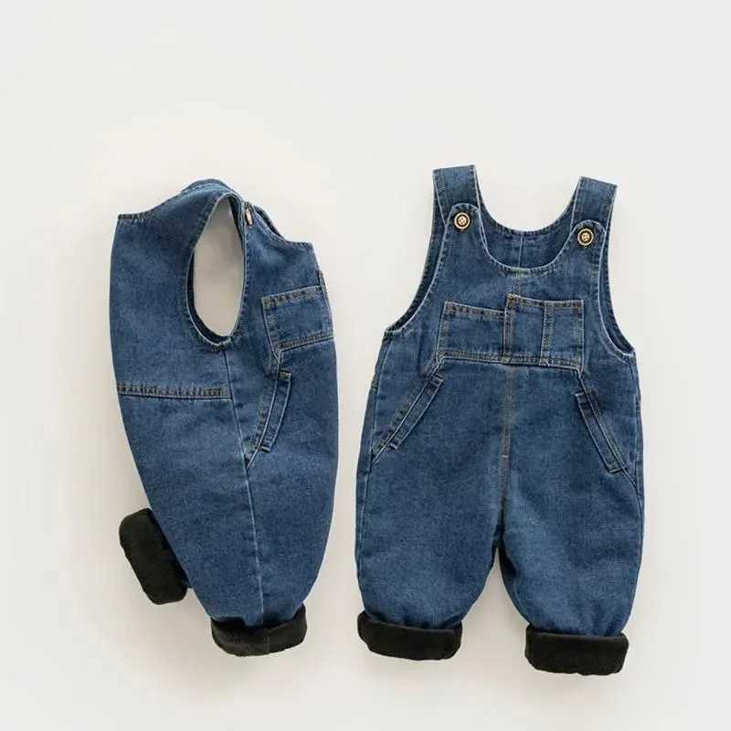 2015 Winter New Children 0-4 Year Old Baby Children Thick Cowboy Cloth Bag Pants Children Wool Apron Jeans Girls Warm Trouthers W241227