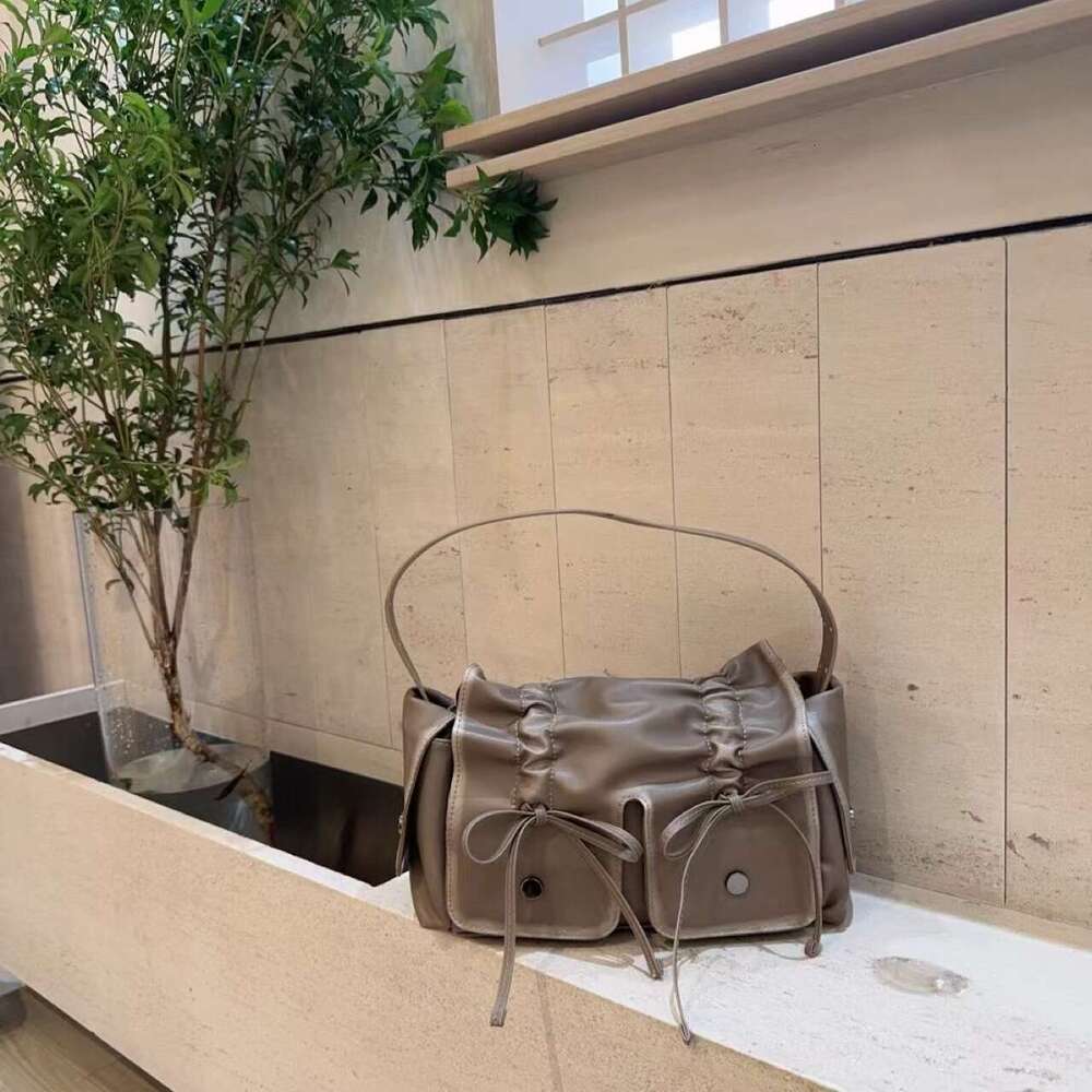 Abandoned Earth Style Dark Punk Motorcycle Versatile Pleated Bow Tote Pillow Bento Drawstring Hand-held Armpit Bag
