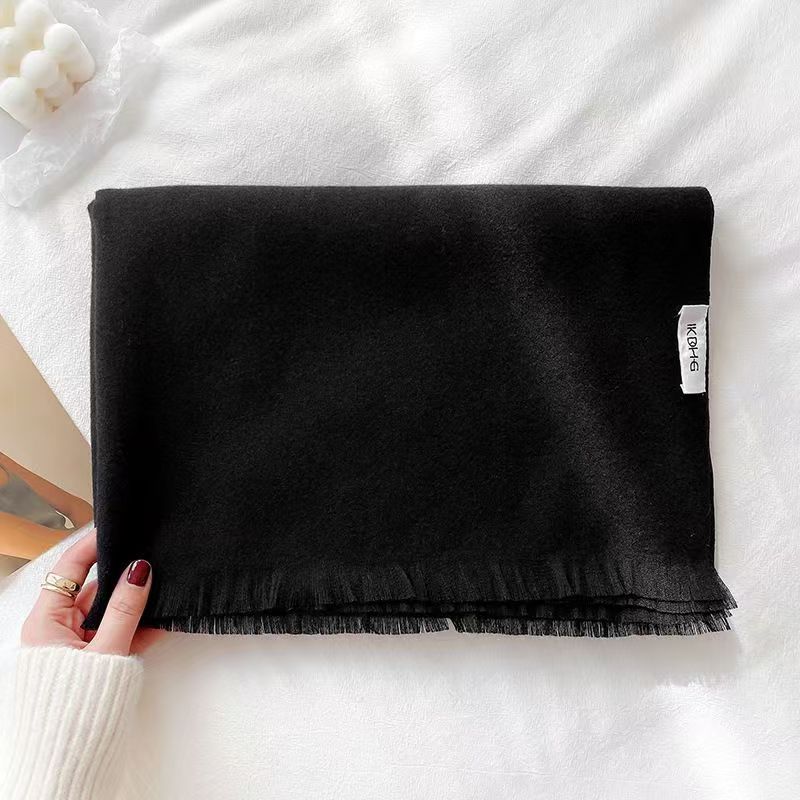 T036 short beard solid color scarf female tassel cashmere winter air conditioning shawl Korean version all-match warm neck scarf
