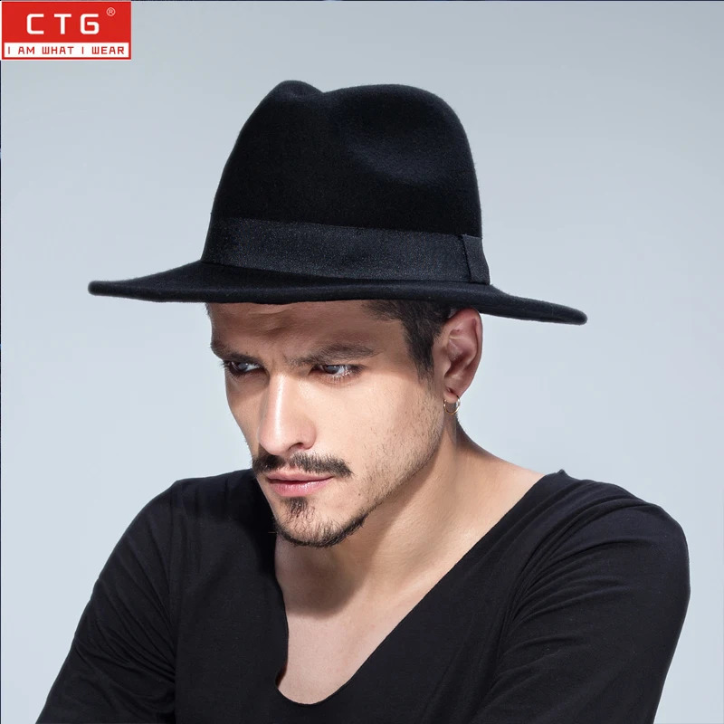 Male wool felt British Panama Jazz hat 100% wool fedora felt hat Black Panama hat Wide brim classic trilby hat B-1509 241226