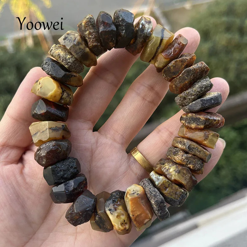 Amber Bracelet for Men Birthday Party Unique Irregular Black Bead Smell Fragrance Natural Stone 2025 Healing Jewelry 241226