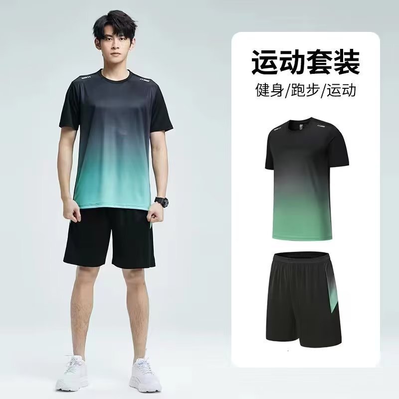 clothes Fitness mens simple quick drying sportswear set summer short sleeved T-shirt morning running basketball training room shorts