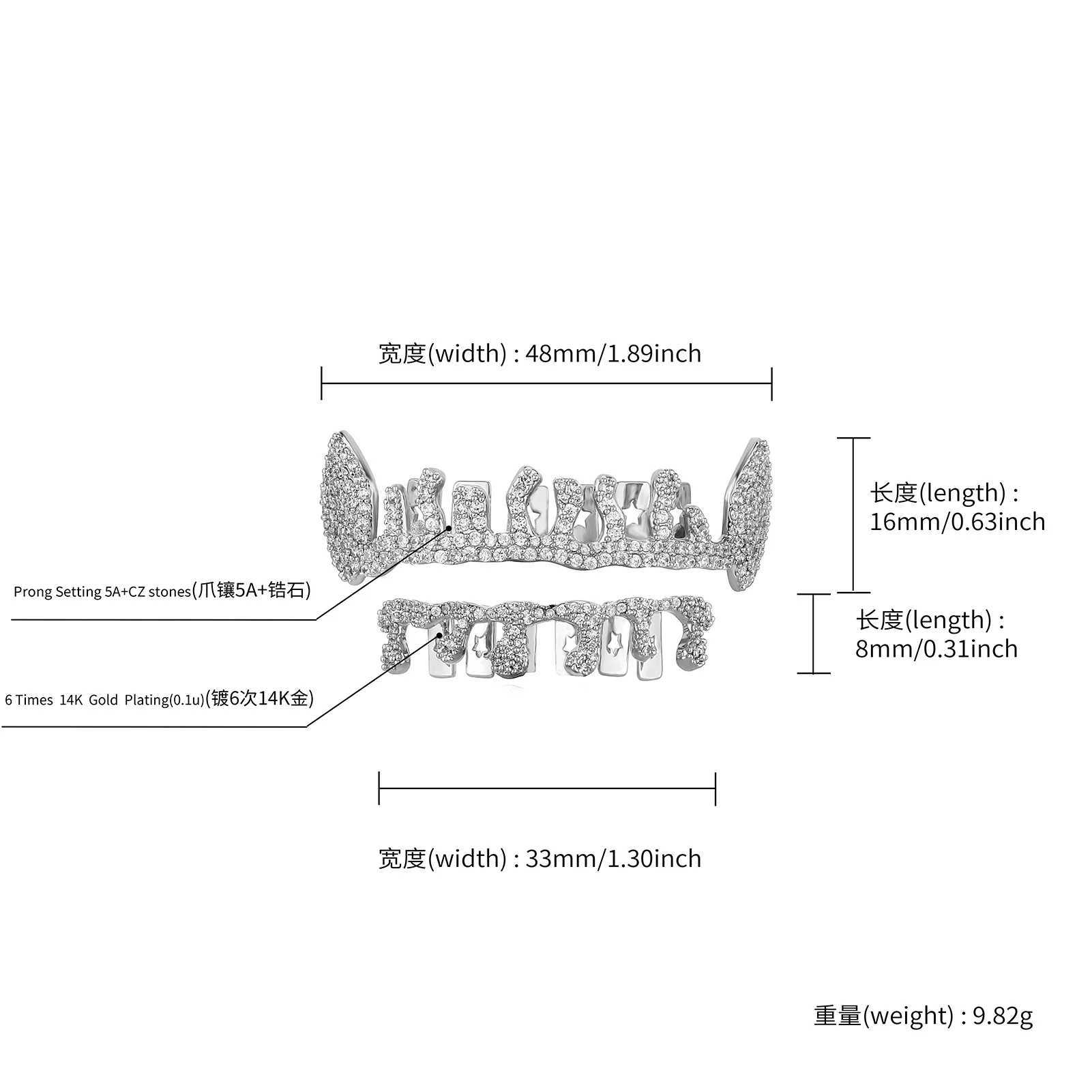 TOPGRILLZ New Top Bottom Mouth d Out Cubic Zirconia Brass Grillz Teeth For Men Teeth Grills Teeth Cs Removable Bo Jewelry W241227