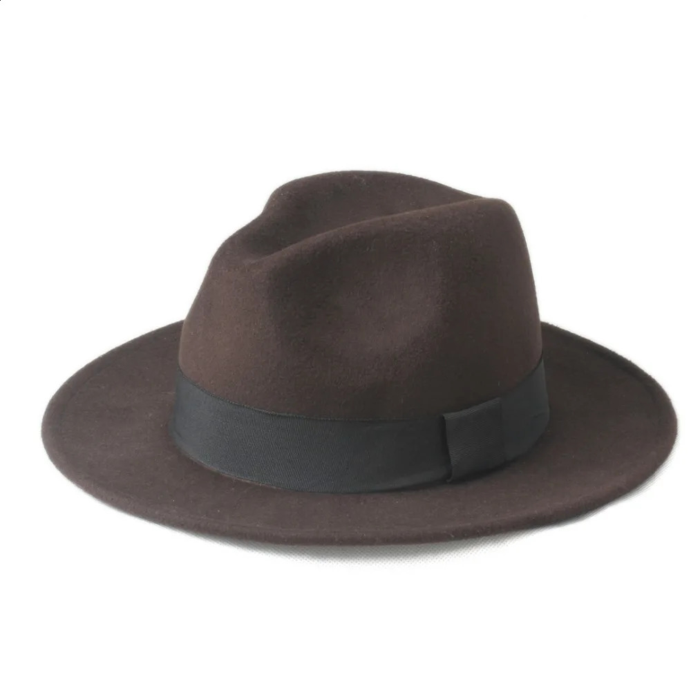 2 Big Size 100% Wool Men Felt Trilby Fedora Hat For Gentleman Wide Brim Top Cloche Panama Sombrero Cap Size 56-58size 59-61CM 241226