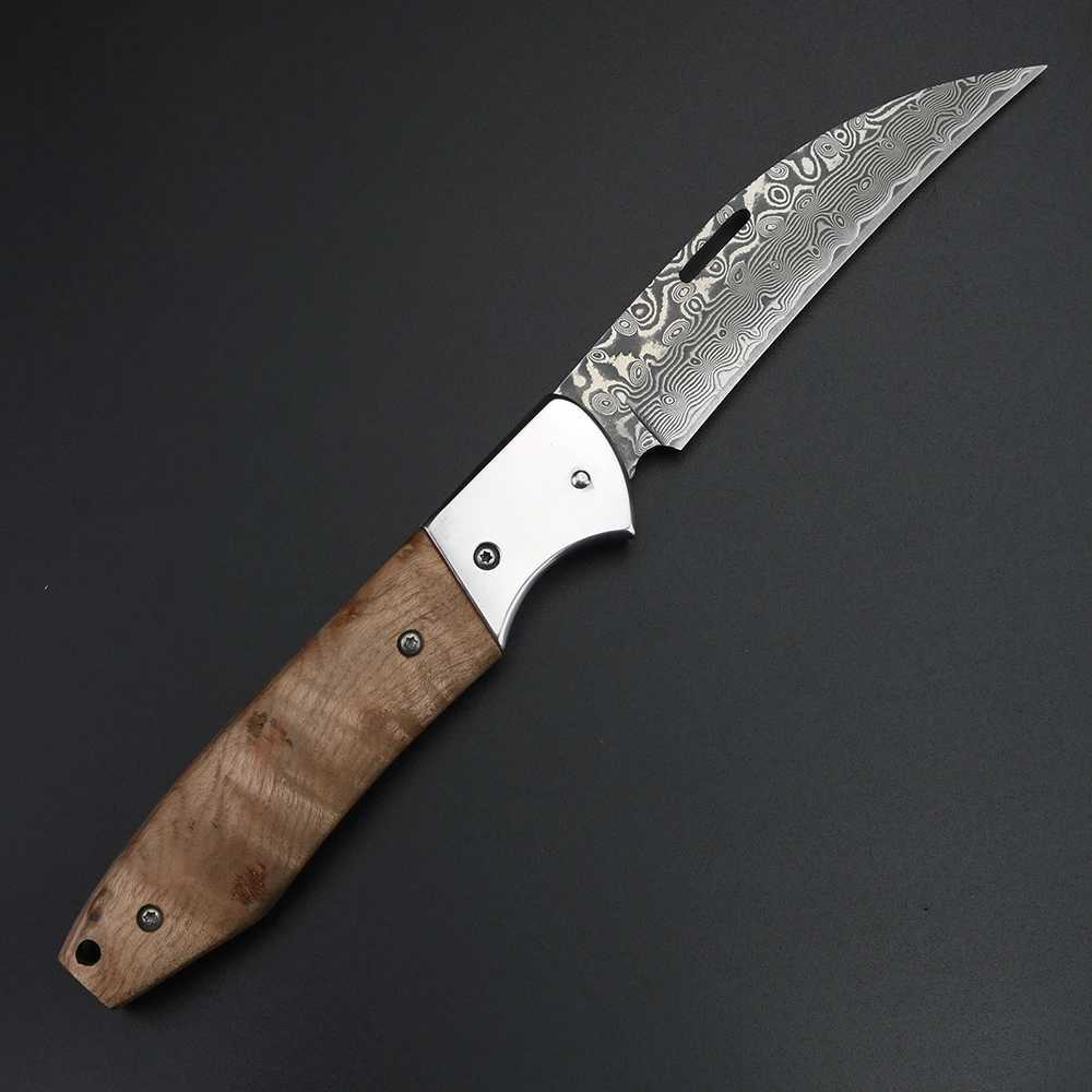 Xuanfeng Japanese handmade folding knife wooden handle small folding knife Damascus steel mtifunctional fruit knife Y241227
