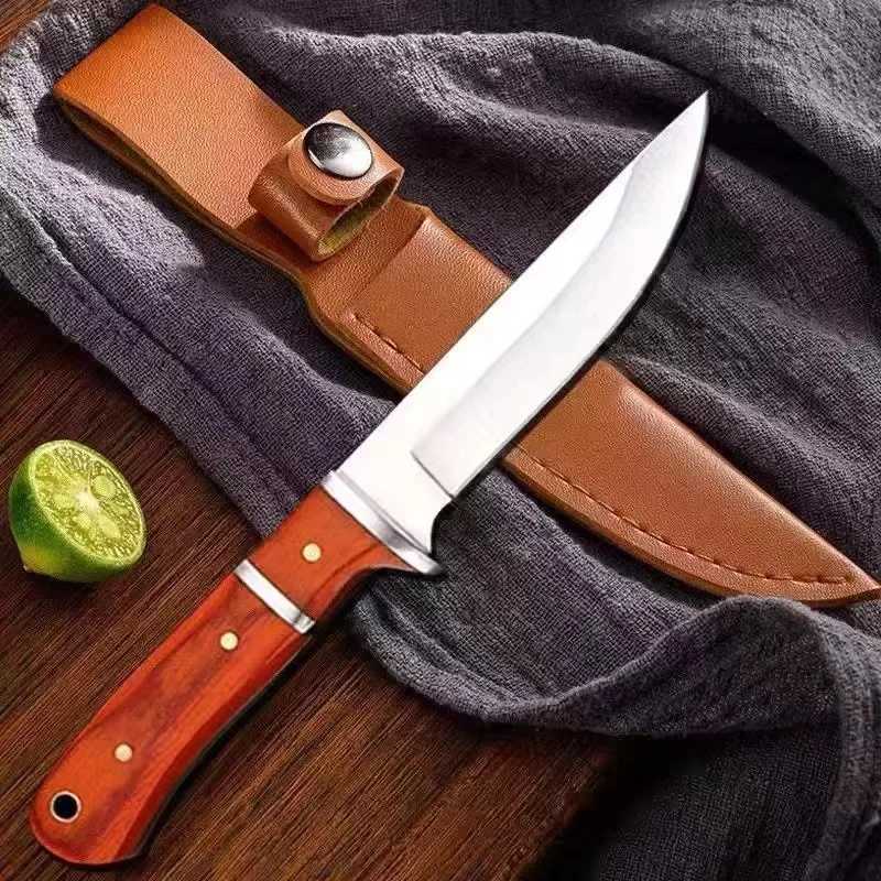 Stainless Steel Cleaver Kitchen Utility Knife Meat Steak Cutting Boning Paring Knife Outdoors BBQ Fishing Knife with Wood Handle Y241227