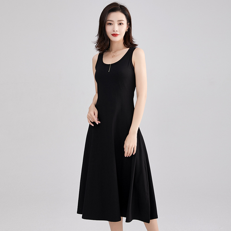 X11281 dress suspender skirt Korean version tall vest fashion sleeveless round neck slim mid-length skirt