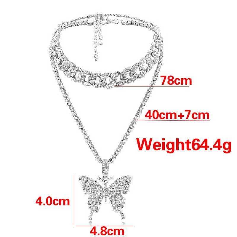New Tren Big Butterfly Pendant Necklace Rhinestone Hip Hop Necklace For Women Bling Cuban Link Chain Choker Jewelry GiftsXJ241227
