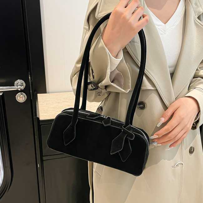 Maillard style versatile suede baguette bag women winter long handled single shoulder armpit bag 241215
