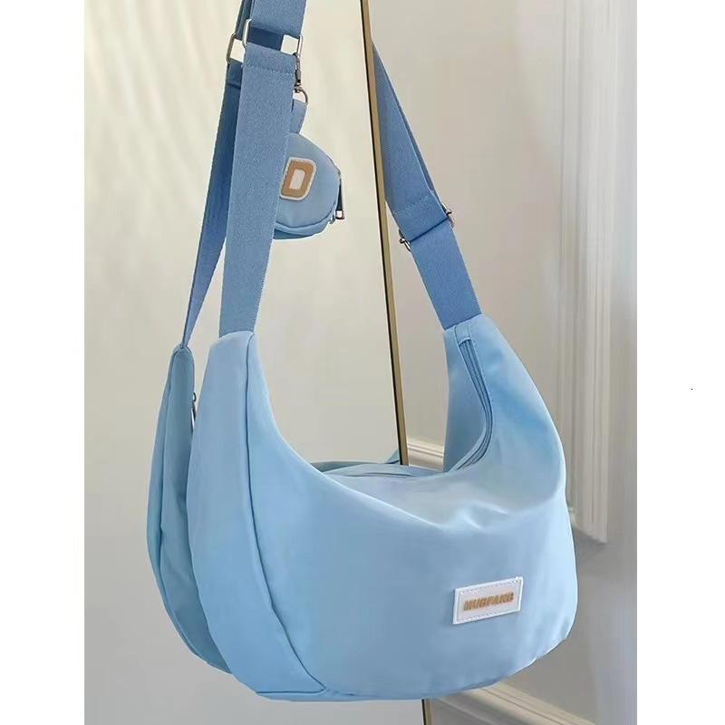 Summer New Women's Large Capacity Casual Nylon Crossbody Dumpg High Grade Blue Solid Color Shoulder Bag
