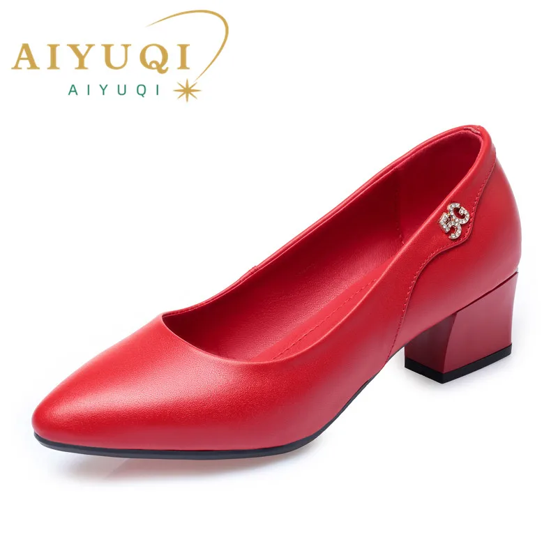 AIYUQI Wedding Shoes Women Spring Women Shoes Red Genuine Leather Pointed Toe Professional Fashion Single Shoes Women