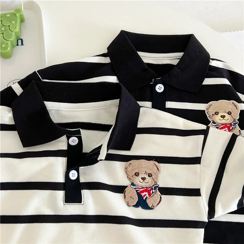 Autumn Baby Clothes Korean Stripe Jumpsuits for Girl Boys Cute Bear born Romper Infant Bodysuits Loose Toddler Clothing 241226