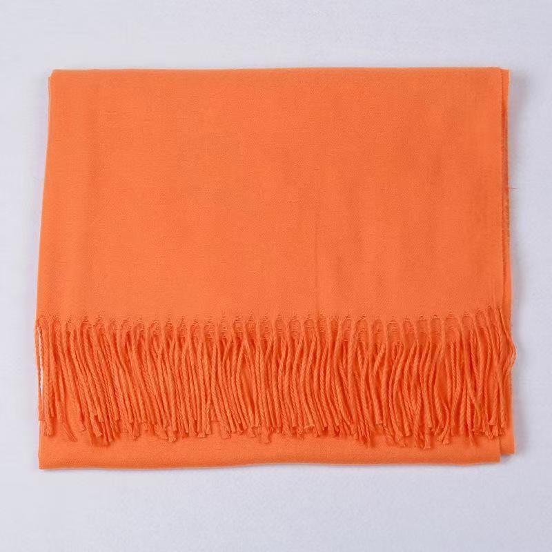 T040 new cashmere solid color scarf female autumn and winter thorn wool monochrome thick travel warm tassel shawl