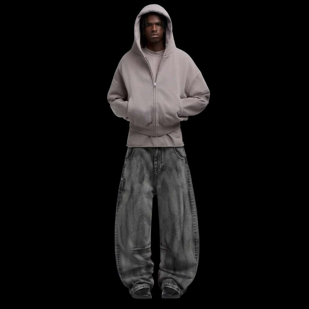 Solid color street versatile pocket zipper cardigan loose trendy brand hooded sweatshirt