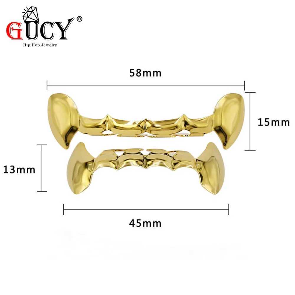 GUCY Hip Hop Fang Grills Cs Gold Color Plated Half Teeth Dracula Vampire Fangs Slim Grill Top Bottom Grillz Teeth Set W241227