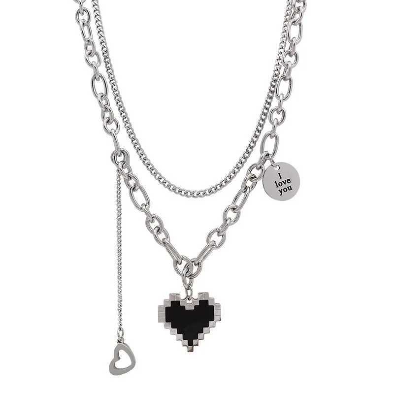 2022 New Heart Punk Pendant Necklace for Women Metal Chain Senior Double Layer Necklace Girls Party Gifts Korean Fashion JewelryXJ241227
