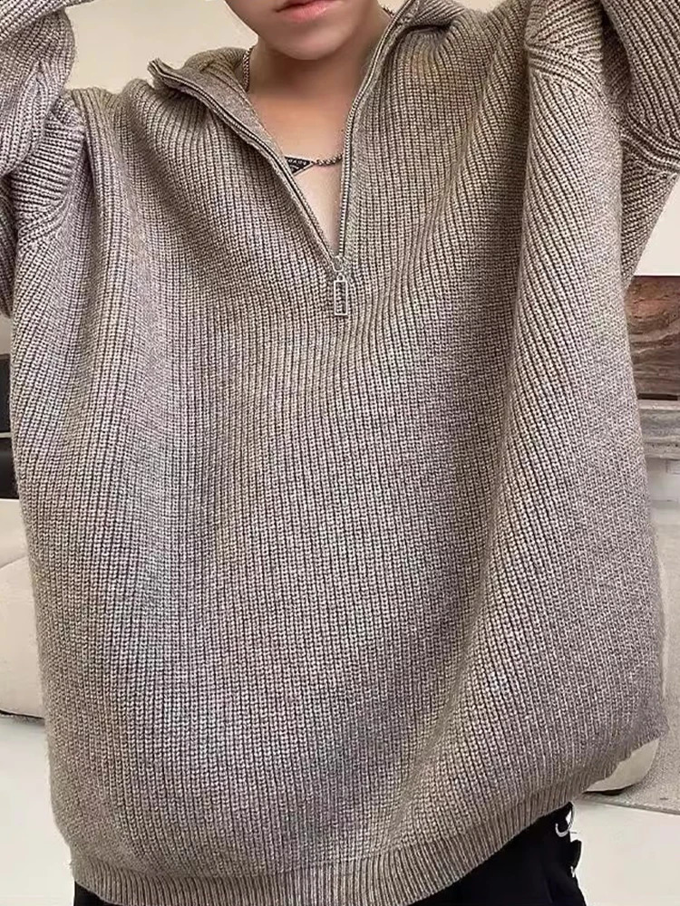 Streetwear Fashion Mens Knitted Hoodies 2025 Spring Trendy Zipper Hooded Sweatshirts Men Solid Color Long Sleeve Knit Sweaters 241224