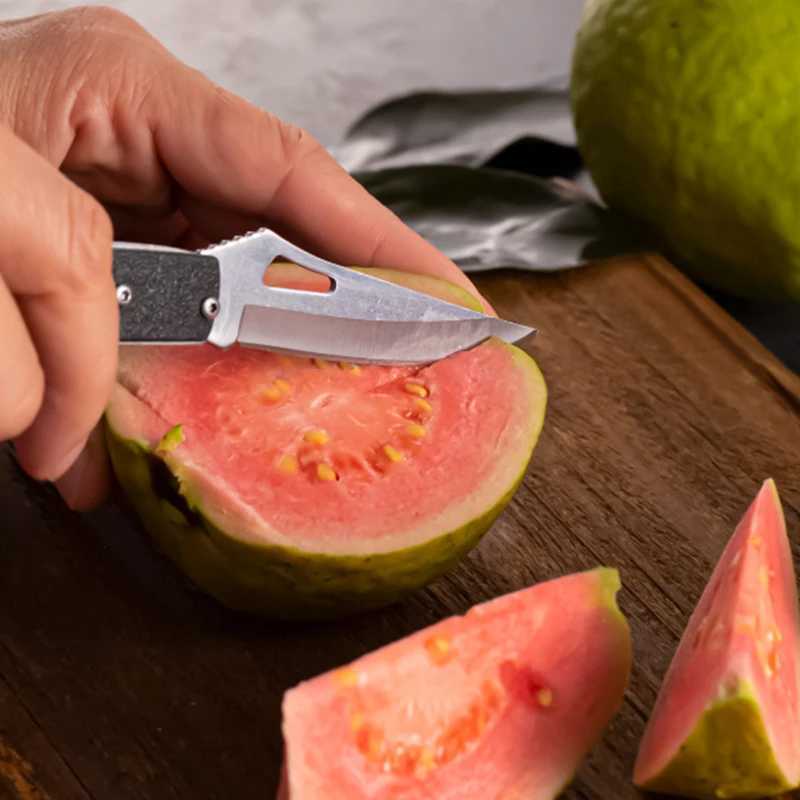 Kitchen stainless steel fruit knife sharp pocket folding knife folding knife with keychain wooden handle flat knife kitchen knives Y241227