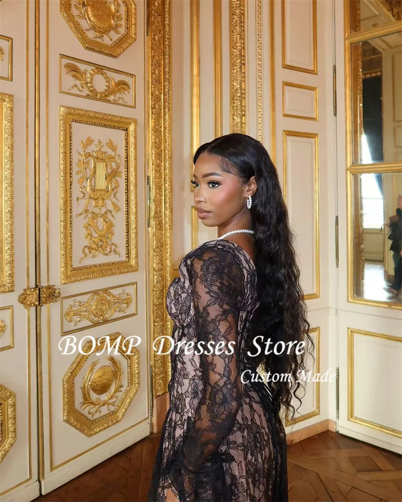 BOMP Sexy Sweetheart Lace Evening Party Dresses African Women Long Sleeves Tea Length Prom Gowns Formal Occasion Customized 241223