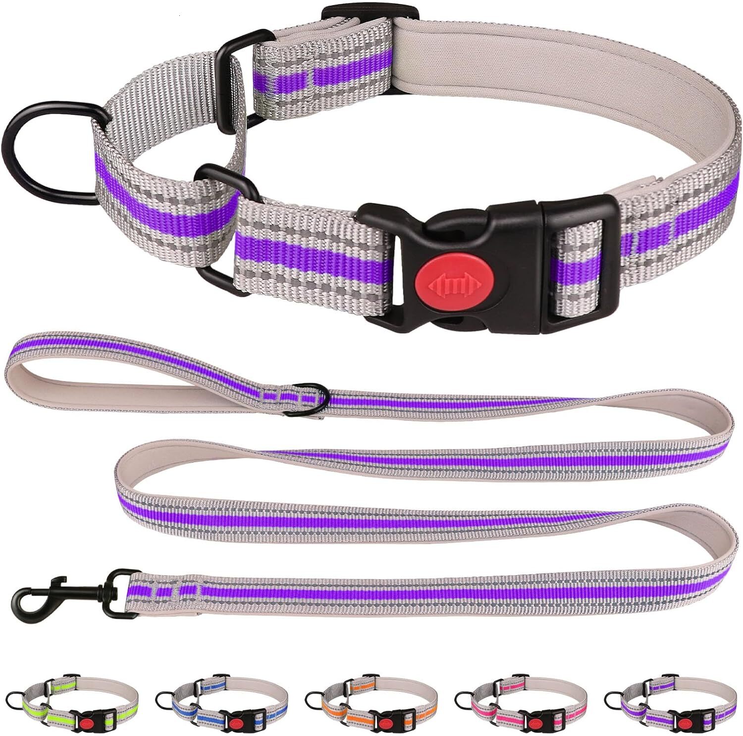Martingale dog collar, soft chloroprene rubber pad reflective Martingale collar and belt set safety buckle nylon Martingale
