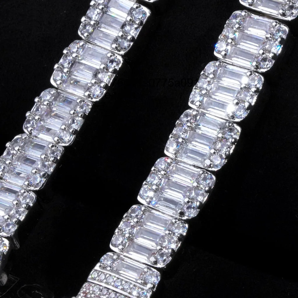 Custom 8mm Iced Square Baguette Tennis Chain White Gold Plated Diamond Cluster Tennis Necklace Hip Hop Jewelry 241226