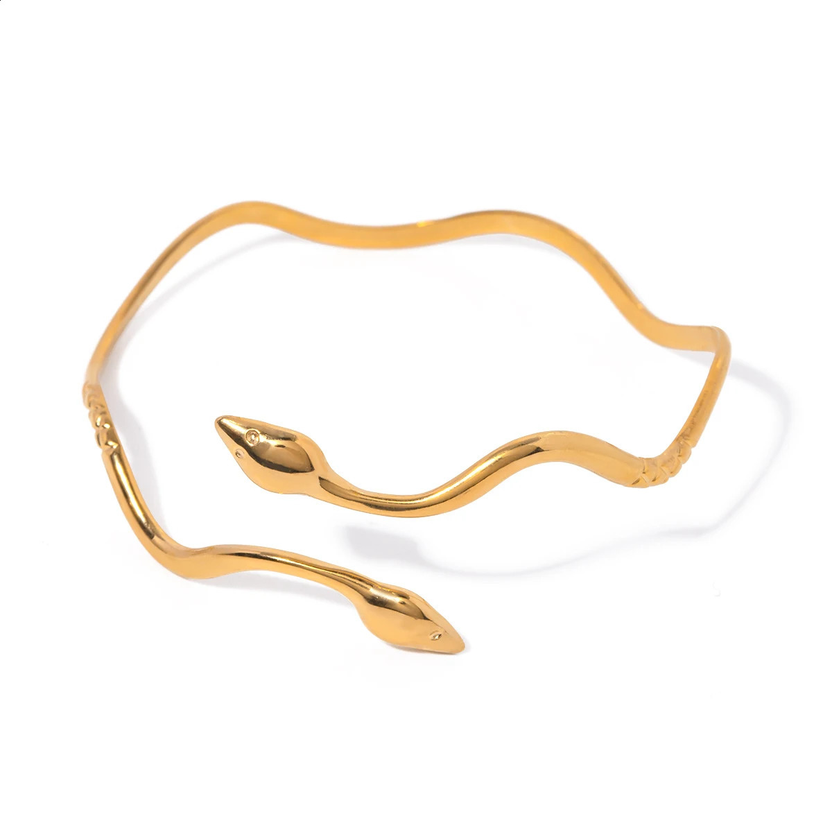 18k Gold Plated Light Cozy Wavy Double-headed Snake n Bracelet Stainless Steel Statement Waterproof Jewelry Women 241227