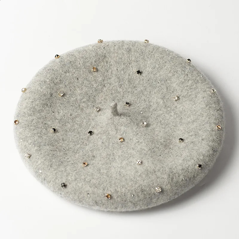 COKK Hand Sewing Wool Beret Women Hat Autumn Winter Rhinestone Beret Cap Hat Female Korean Painter Cap Boina Gorras Vintage 241226