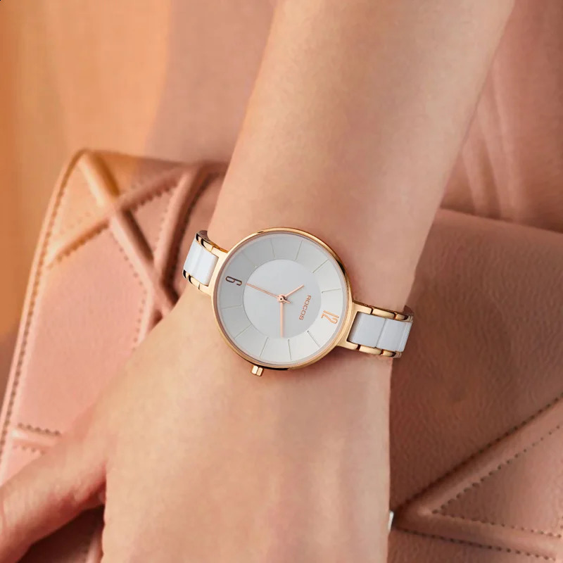 ROCOs Ceramic Fashion Quartz Watch Elegant Ladies Watches Waterproof for Women Slim Clock 241225
