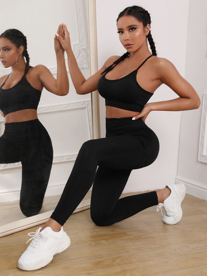Solid color women's V-waist yoga pants, matte washed tie dye+smile yoga set, bra, peach hip high waist alignment, fitness stretch, outdoor sports