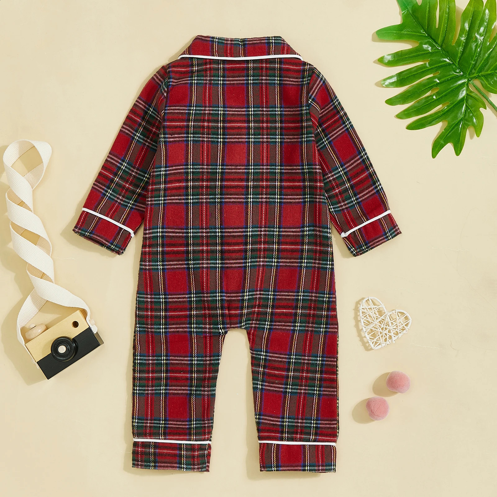 MISOWMNJOY Baby Girls Boys Romper Pajamas for Christmas Plaid Turn Down Collar Long Sleeve Spring Infant Jumpsuits Sleepwear 241226
