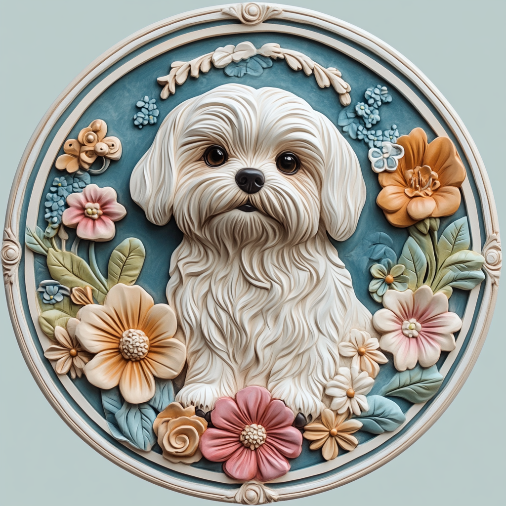 Customizable Maltese Dog Aluminum Decorative Paintings - 2D Printed Pet Ornaments, Unique Souvenir Tombstones