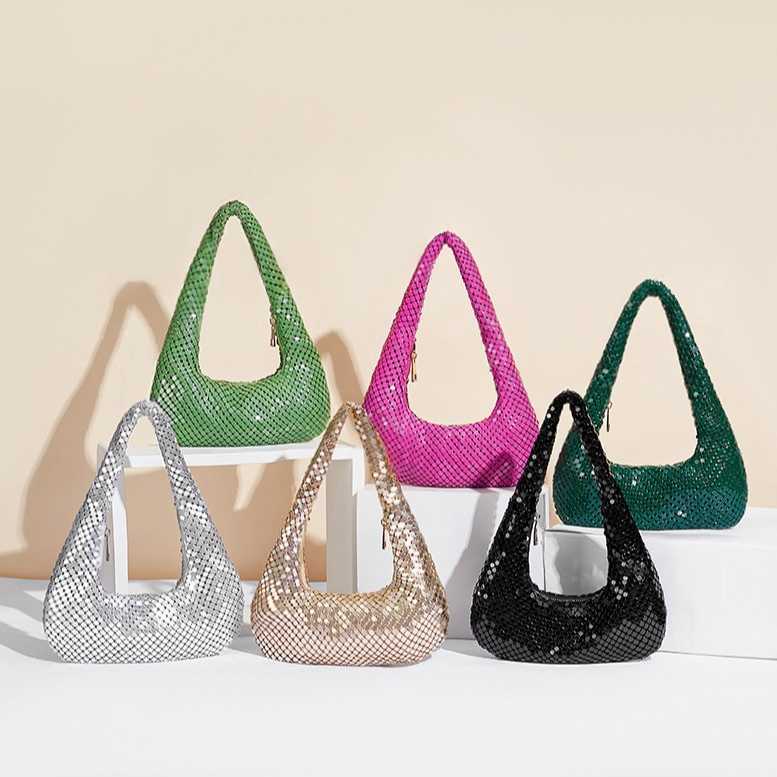 women's armpit bag, gold aluminum foil dinner bag, fashionable handbag, party socialite handbag 241215