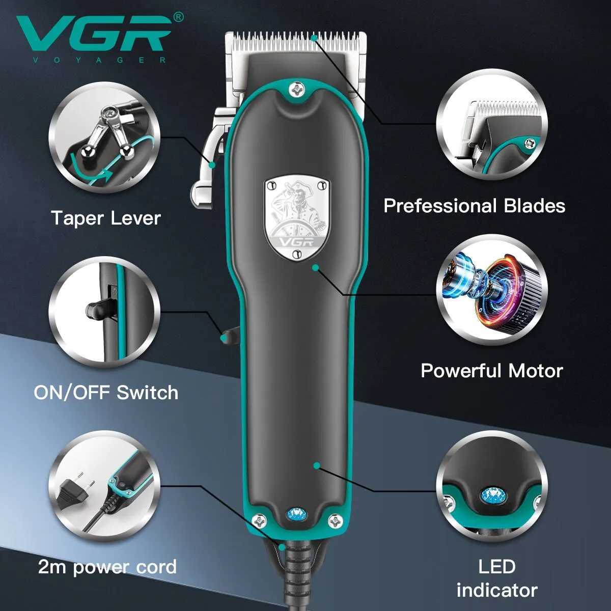 VGR Hair Clipper Professional Hair Cutting Machine Electric Wired Hair Clipper Adjustable Trimmer for Men V 123 W241227