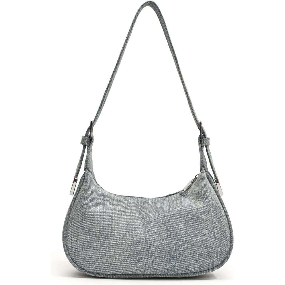 Small Denim Purse, Crescent Bag, Shoulder Bag for Women, Vintage Casual Handbag with Adjustable Strap