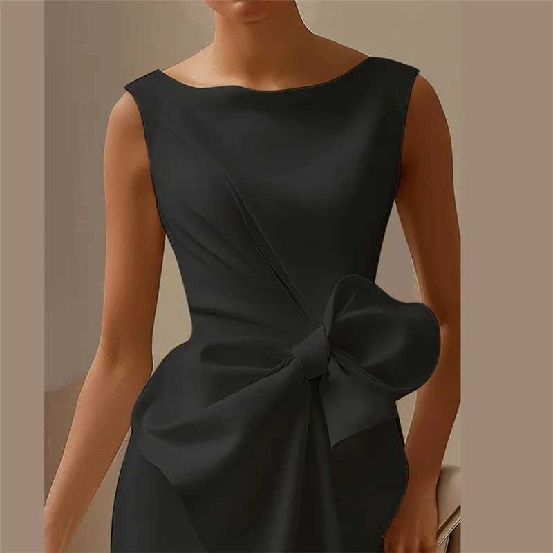 Commuting strapless bow Midi dress for women fashionable ultra-thin pull-out party dress summer casual womens 2025 solid color dress X241226