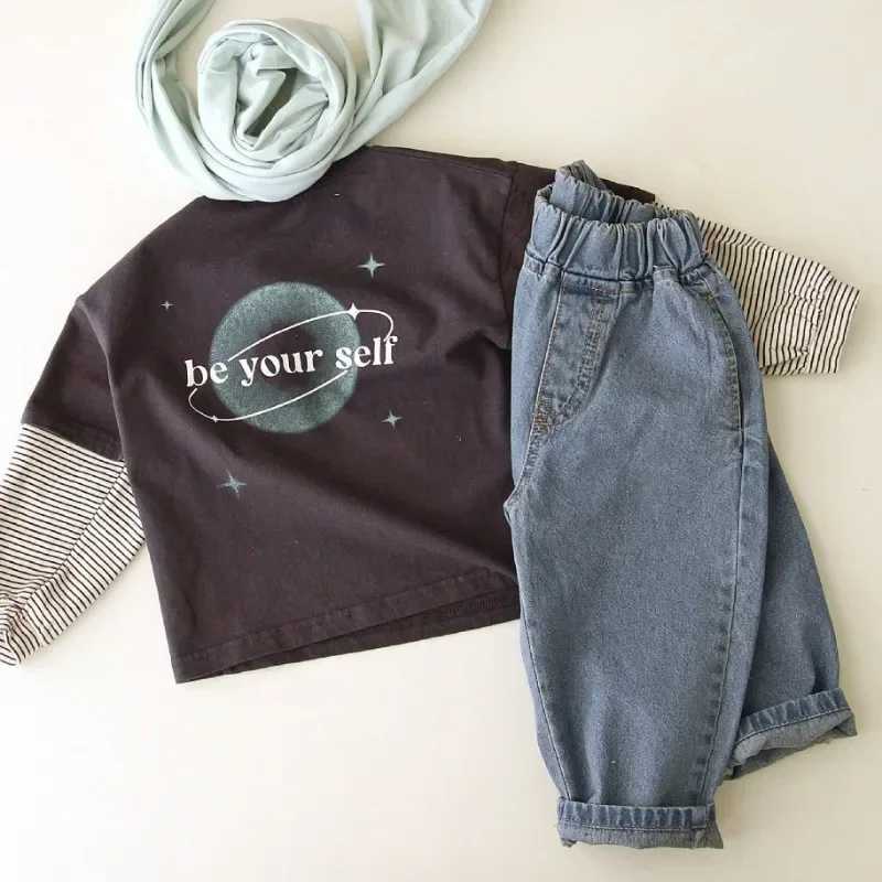 Korean Sle Spring Boys Jeans Girls Solid Casual Pants Unisex Fashion Loose All-match Denim Trousers for Kid Pocket Harem Pants W241227