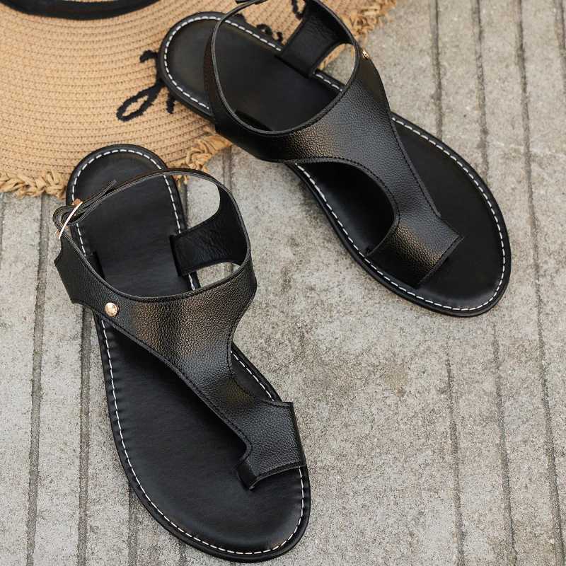 High Quality Women Minimalist Thong Sandals PU Leather Open Toe Ladies Beach Shoes Lightweight Ladies Shoes New Thong Womens Sandals T241227