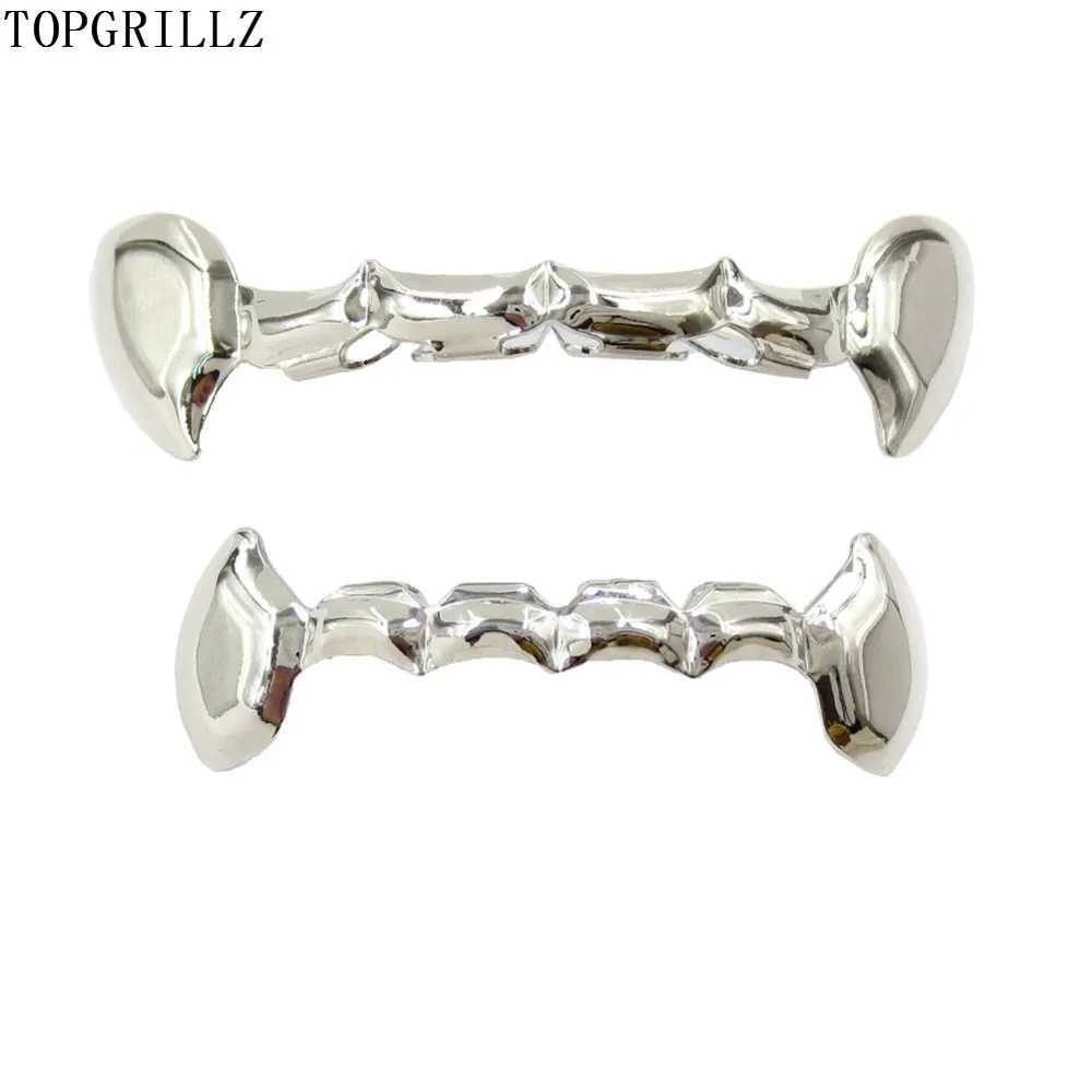 TOPGRILLZ Gold Fang Grillz Set Gold Color Plated Half Teeth Dracula Vampire Slim Grills Gold Top Bottom Sets Hiphop Gold grillz W241227