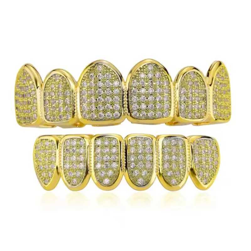 Cz Teeth Grillz Set For Unisex Top Bottom Mouth Gold Silver Color Teeth Grills Tooth C Removable Dental Fashion Jewelry W241227