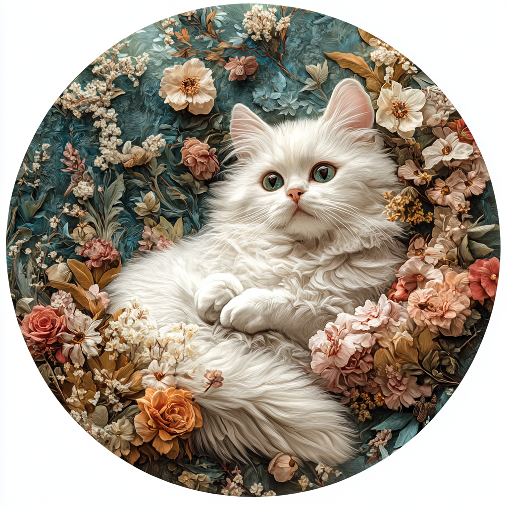 Persian Cat Pet Ornaments - Custom Circular Aluminum Decorative Paintings, Personalized Pet Souvenir Tombstones