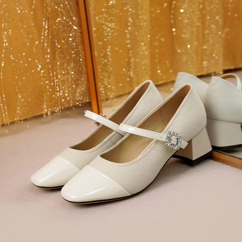 AIYUQI Mary Jane Women Shoes Genuine Leather Women's Spring Shoes Mid-Heel Fashion Women's Office Shoes