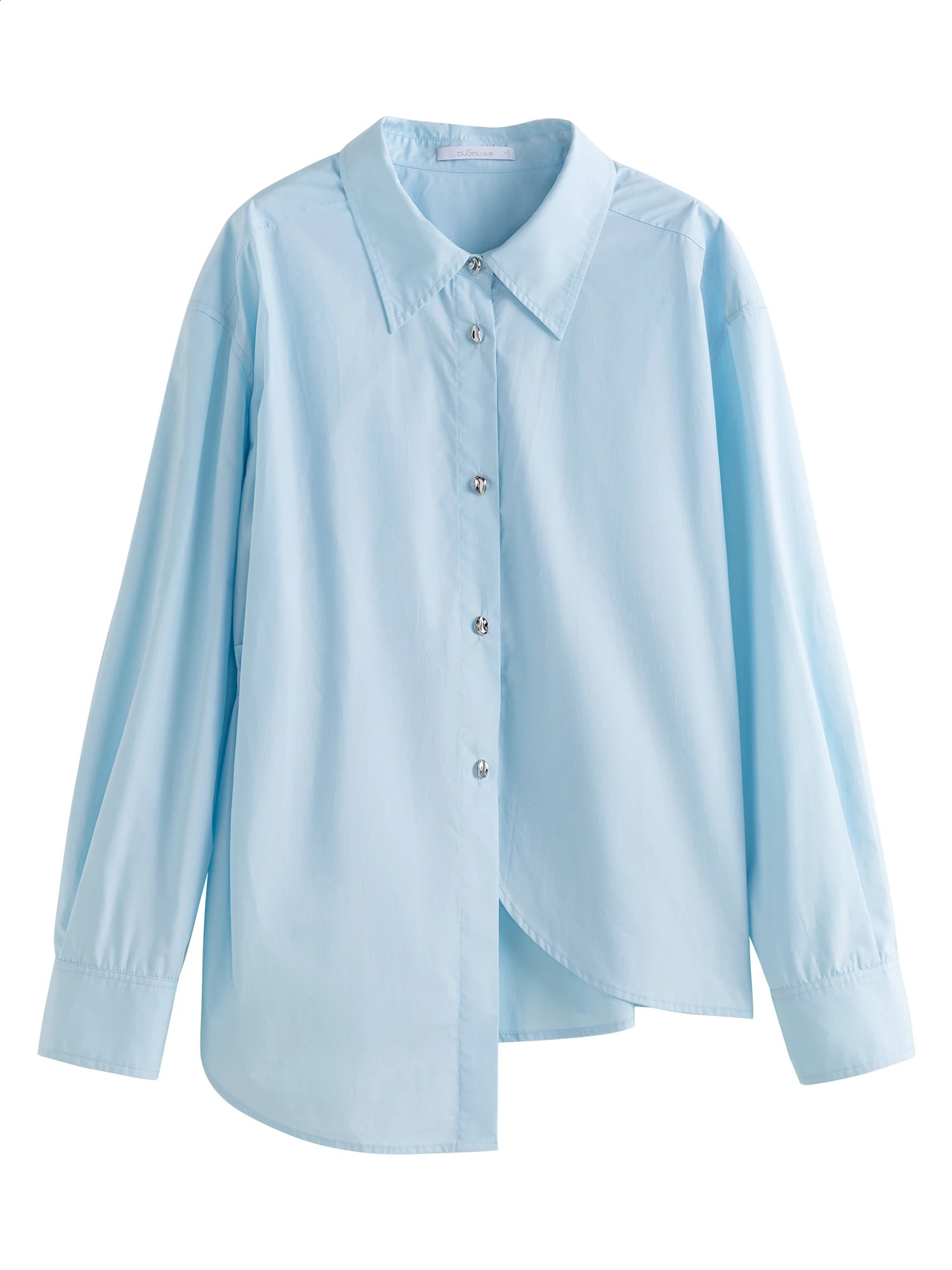 DUSHU Women Shirts Blue Long Sleeve Blouse Top 100% Cotton Shirt For Female Autumn Pink Tops 24DS83273 241218