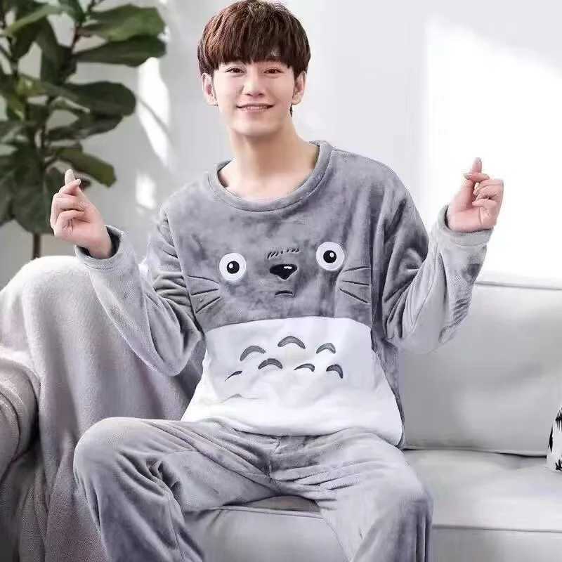 Mens Pajamas Fall and Winter Coral Fleece Thickened Padded Plus Size Cartoon Teen Flannel Home Wear Winter Sleepwear HomewearXJ241227