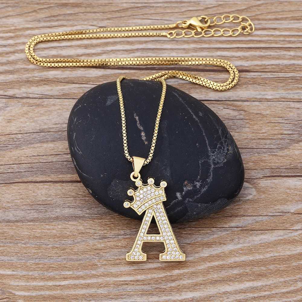 New Design 26 Letters A-Z Zircon Crown Initial Alphabet Pendant Necklace Handsome Punk Hip-Hop Style Choker Chain Jewelry GiftXJ241227
