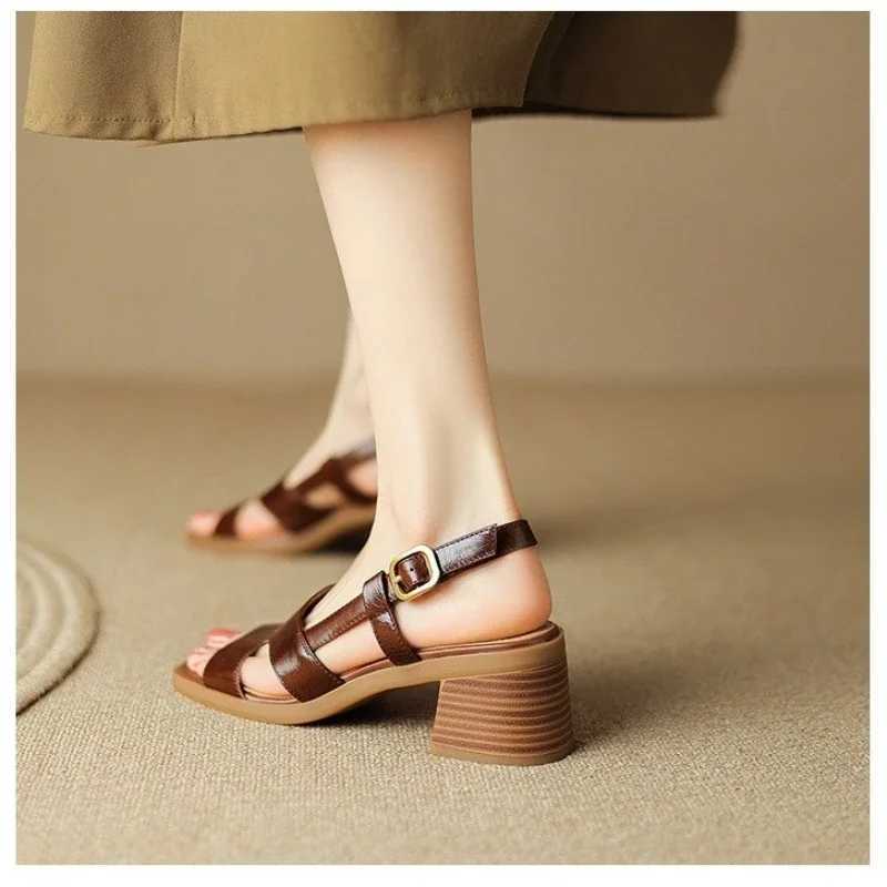 High Quality High Heel Womens Shoes Summer Walking Retro Sandals Fashion New Open Toe Sling Shoes T241227