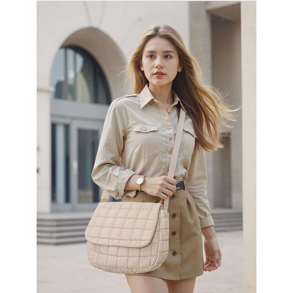 Quilted Puffer Crossbody Bag for Women, Soft Lightweight Nylon Puffy Padding Bubble Shoulder Purse Handbag