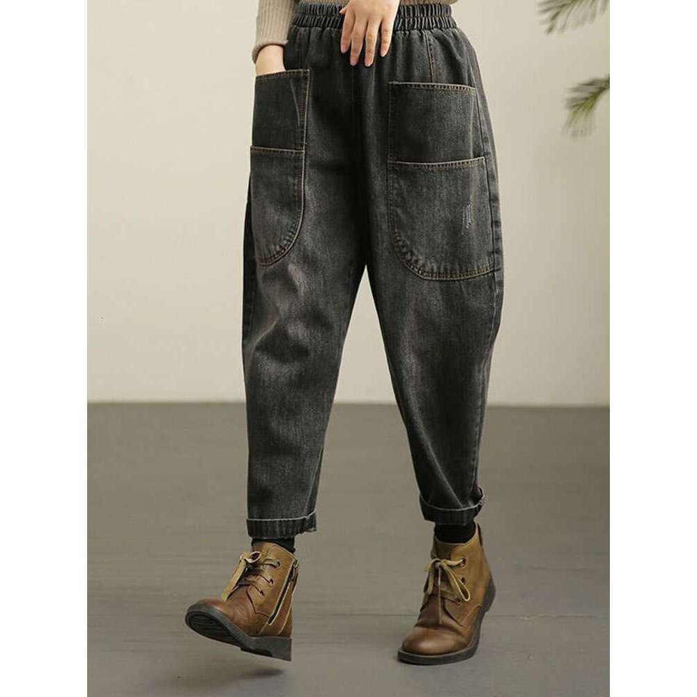 Baggy High Waist Harem Jeans Woman Casual Big Pocket Ankle Length Denim Pants Spring Fall Korean Oversize 90kg Vintage Vaqueros