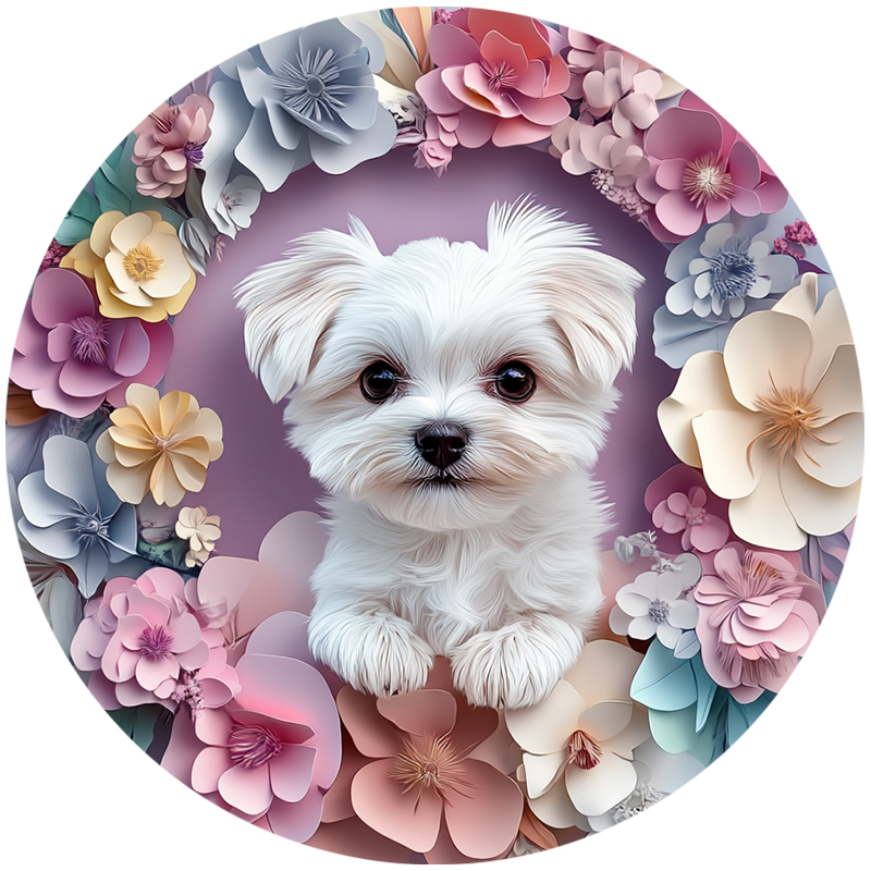 Customizable Maltese Dog Pet Ornaments - Circular Aluminum Decorative Paintings & Souvenir Tombstones for Use - Perfect Gifts